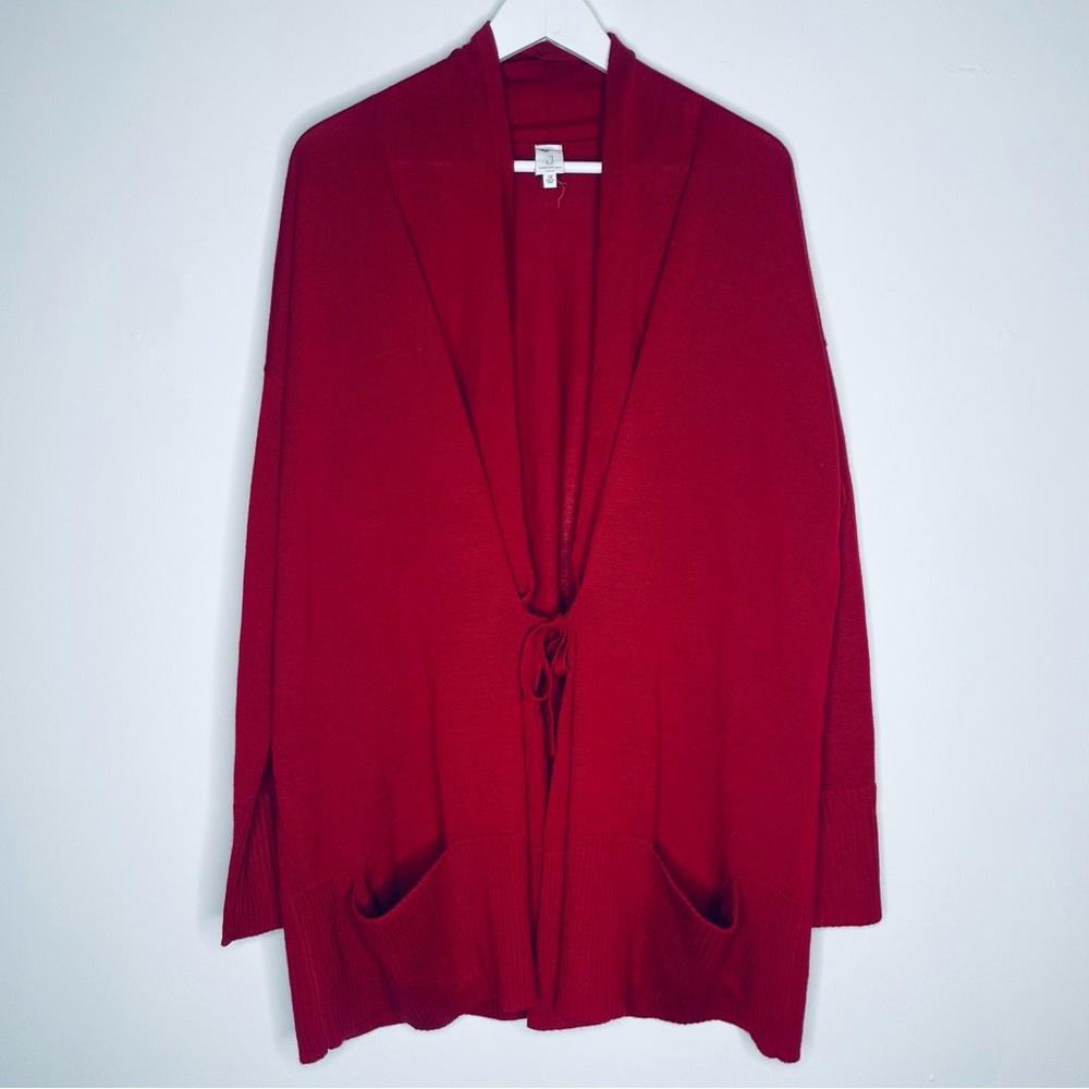 Jones New York red Holiday long sleeve open front sweater with tie waist Size 1X